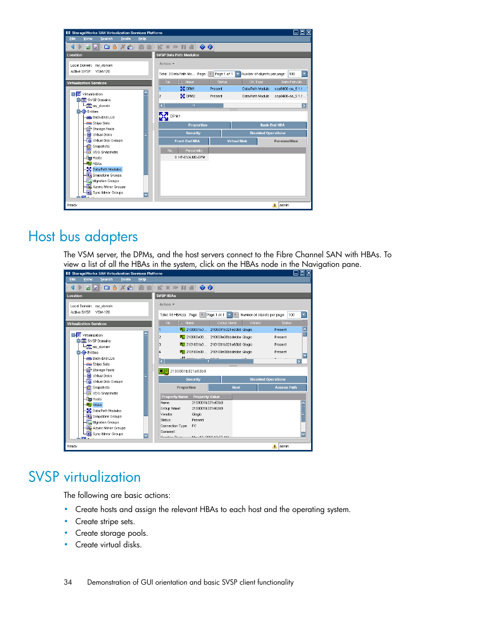 Host bus adapters, Svsp virtualization, 34 svsp virtualization | HP SAN Virtualization Services Platform User Manual | Page 34 / 80