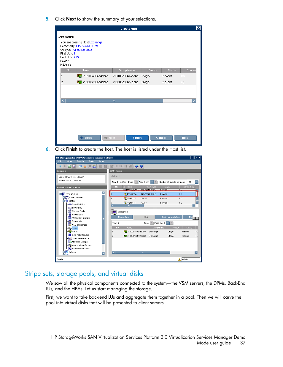 Stripe sets, storage pools, and virtual disks | HP SAN Virtualization Services Platform User Manual | Page 37 / 80