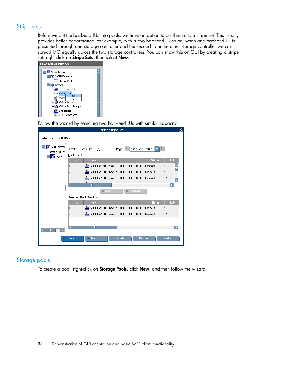 Stripe sets, Storage pools, 38 storage pools | HP SAN Virtualization Services Platform User Manual | Page 38 / 80