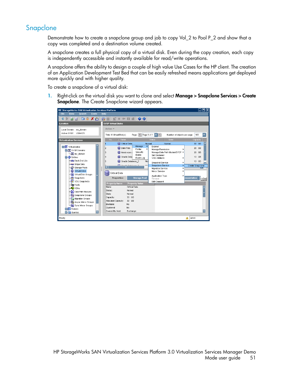 Snapclone | HP SAN Virtualization Services Platform User Manual | Page 51 / 80