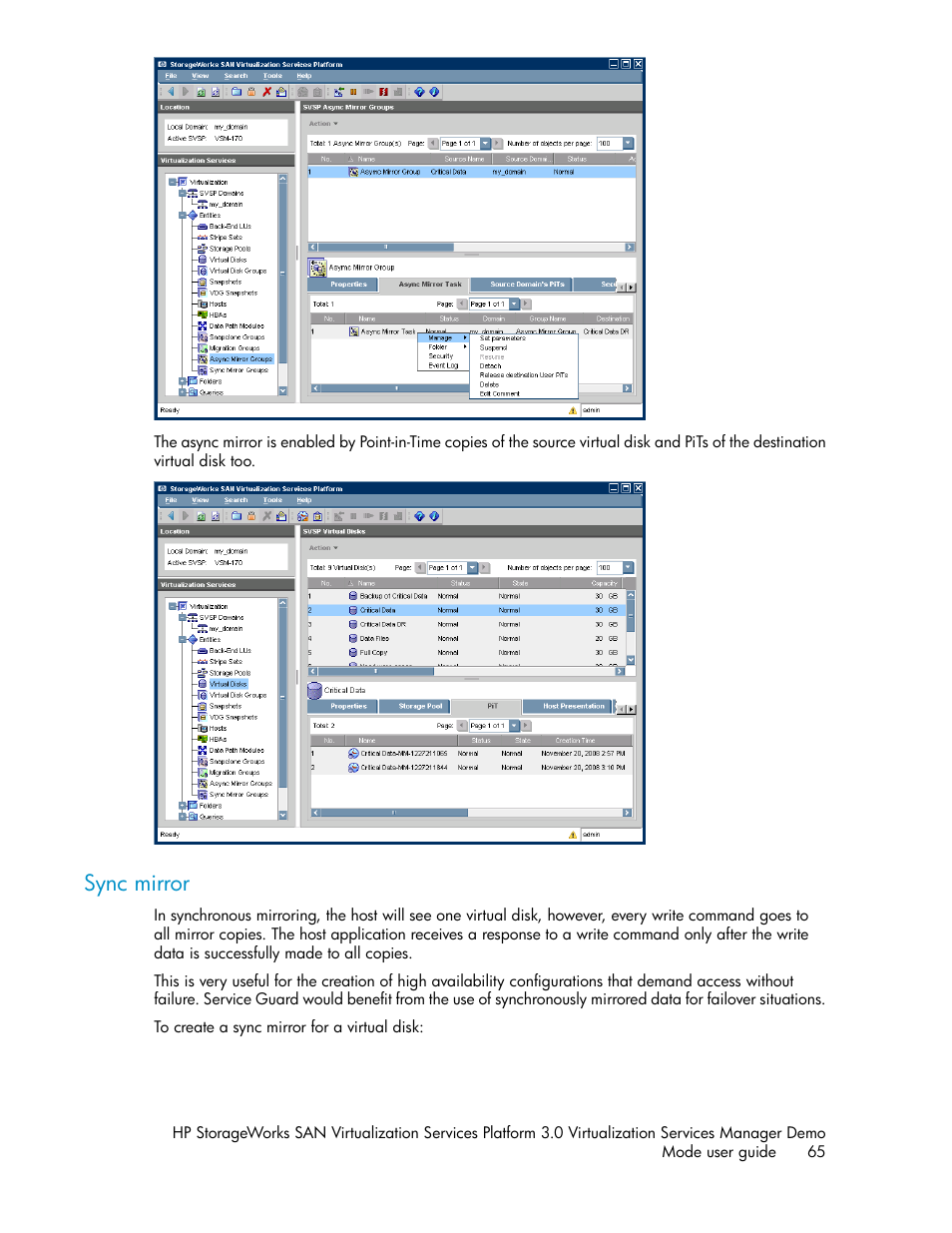 Sync mirror | HP SAN Virtualization Services Platform User Manual | Page 65 / 80