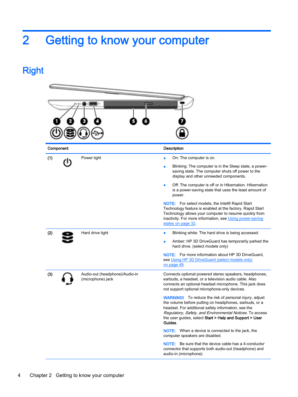 Getting to know your computer, Right, 2 getting to know your computer | Getting to know your, 2getting to know your computer | HP 350 G1 Notebook PC User Manual | Page 14 / 90