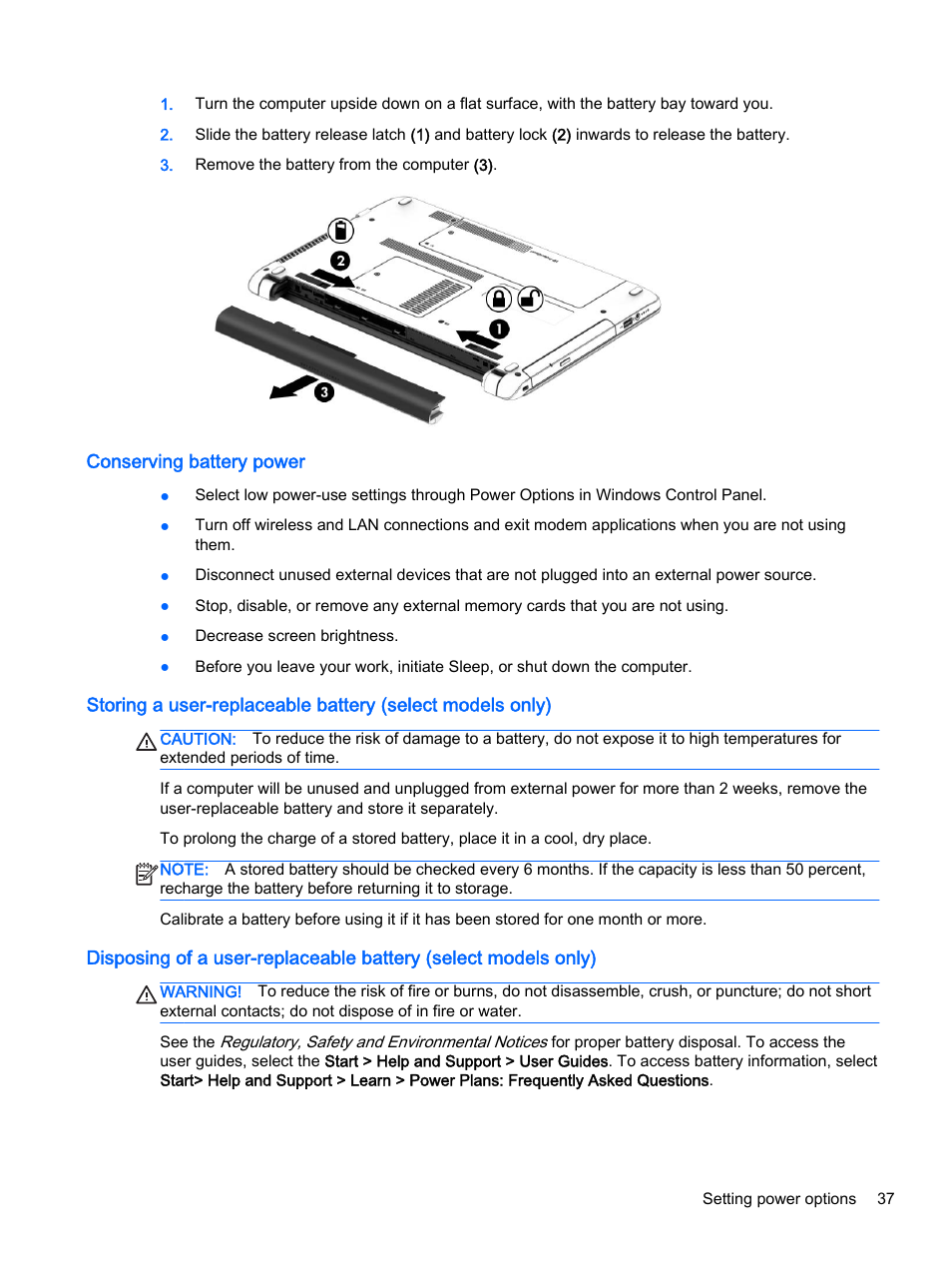 Conserving battery power | HP 350 G1 Notebook PC User Manual | Page 47 / 90