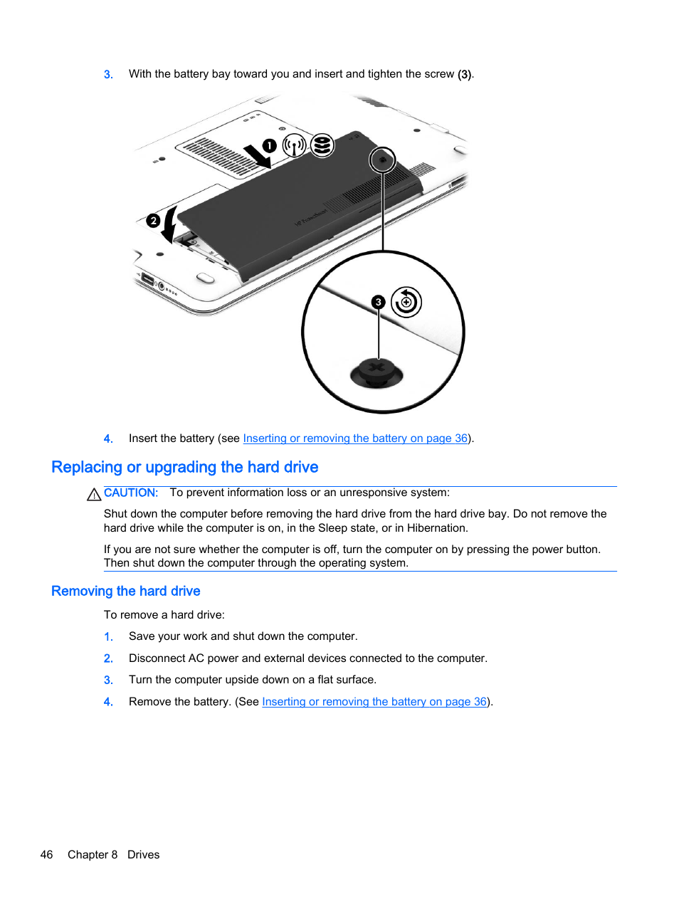 Replacing or upgrading the hard drive, Removing the hard drive | HP 350 G1 Notebook PC User Manual | Page 56 / 90