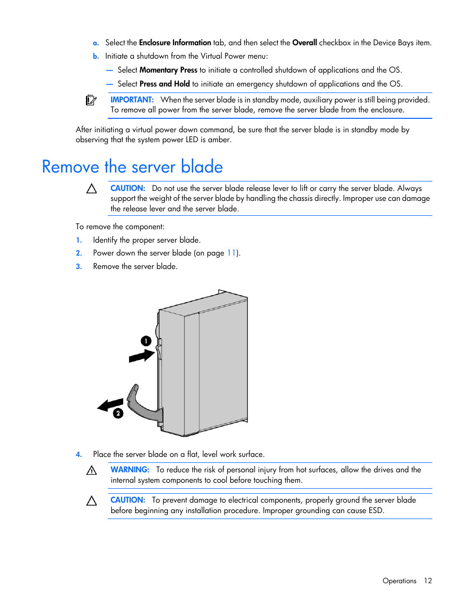 Remove the server blade | HP ProLiant BL280c G6 Server-Blade User Manual | Page 12 / 108