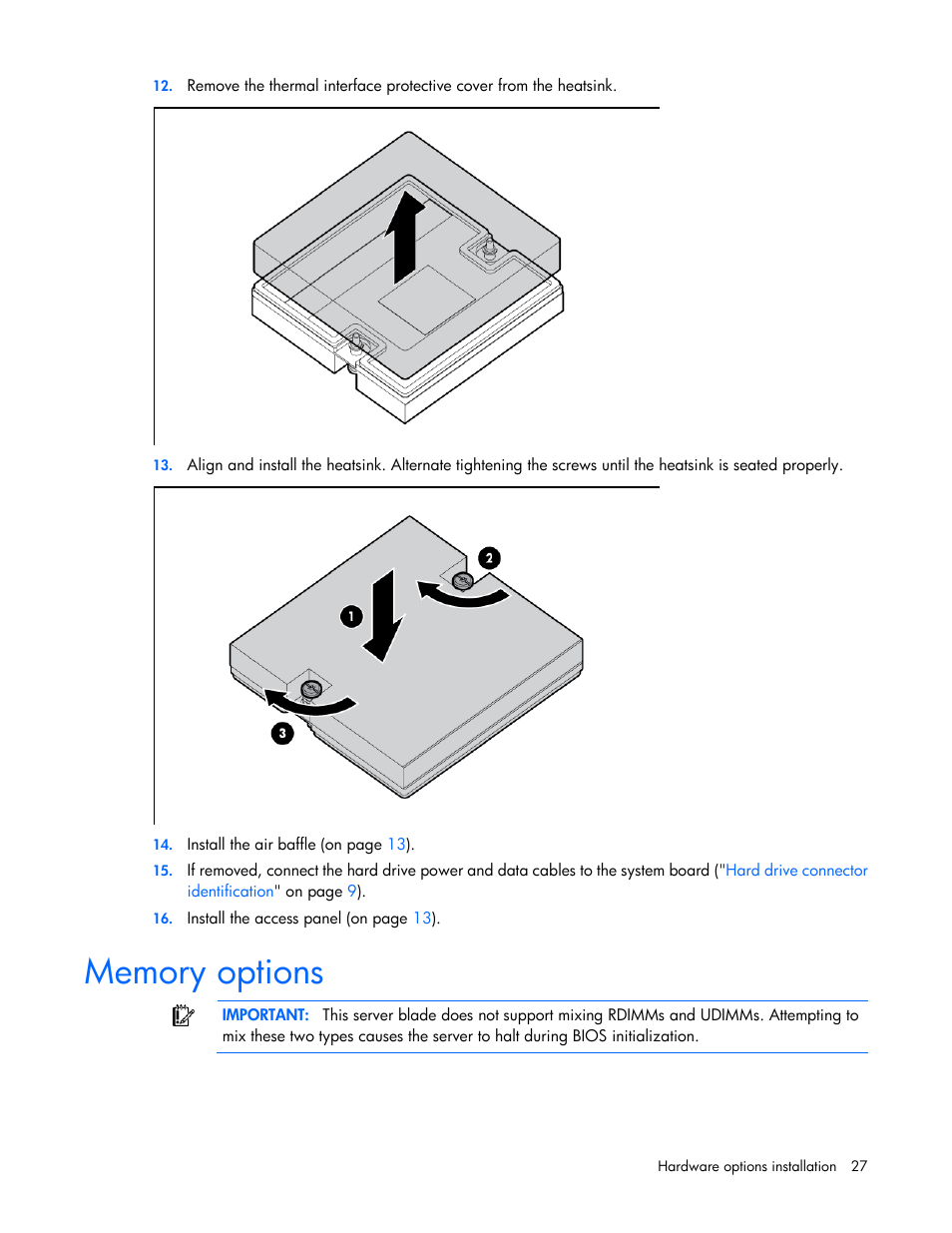 Memory options | HP ProLiant BL280c G6 Server-Blade User Manual | Page 27 / 108