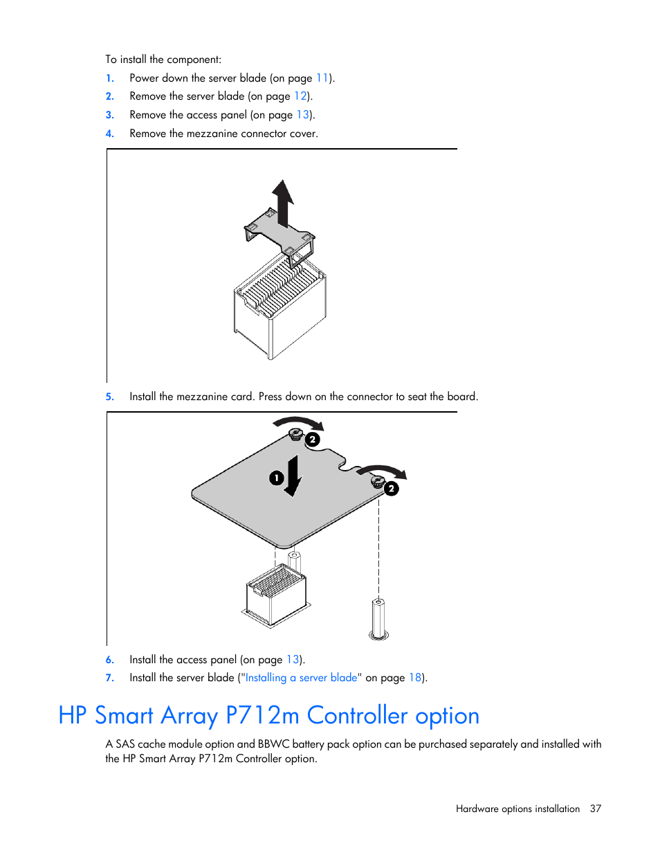 Hp smart array p712m controller option | HP ProLiant BL280c G6 Server-Blade User Manual | Page 37 / 108