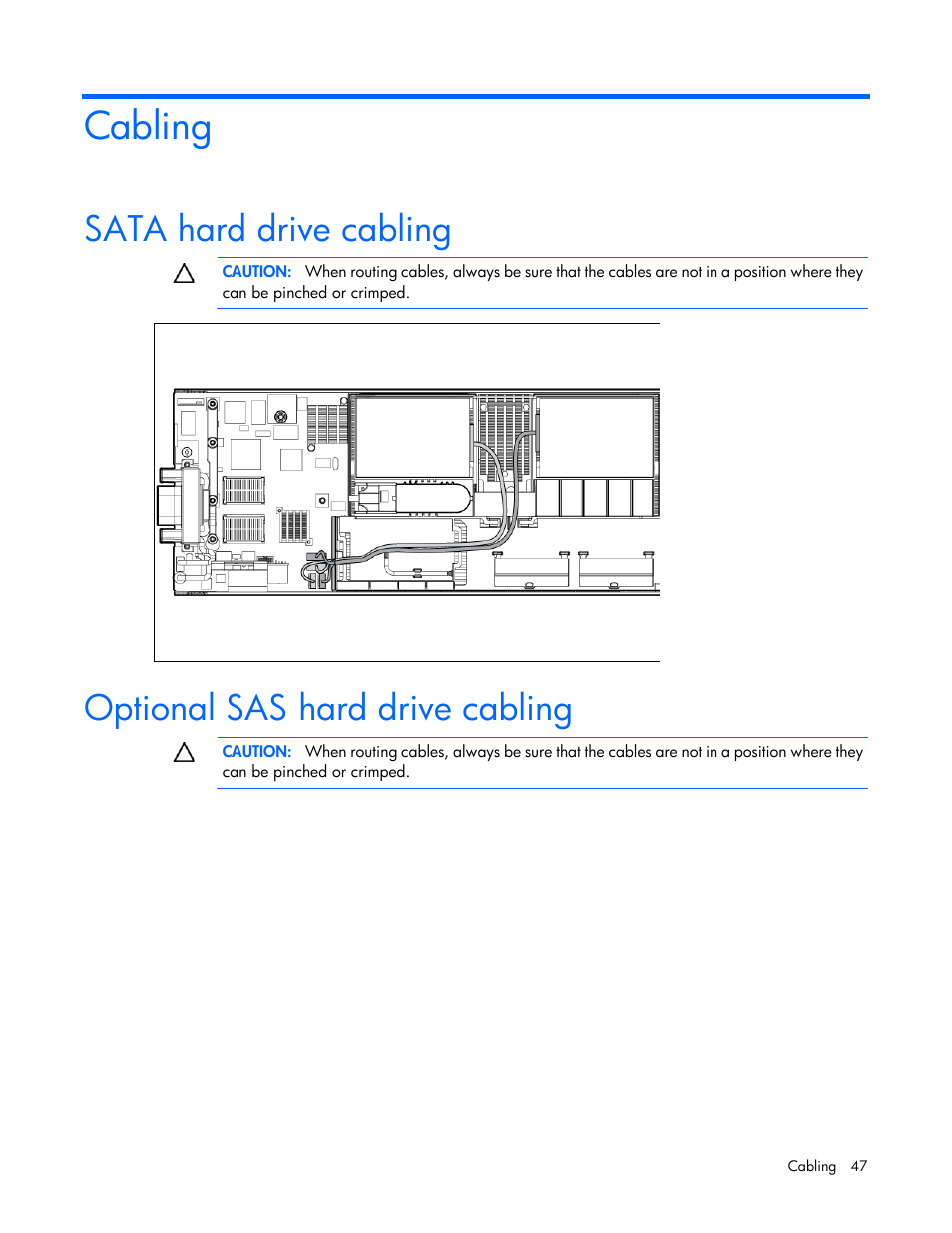 Cabling, Sata hard drive cabling, Optional sas hard drive cabling | HP ProLiant BL280c G6 Server-Blade User Manual | Page 47 / 108