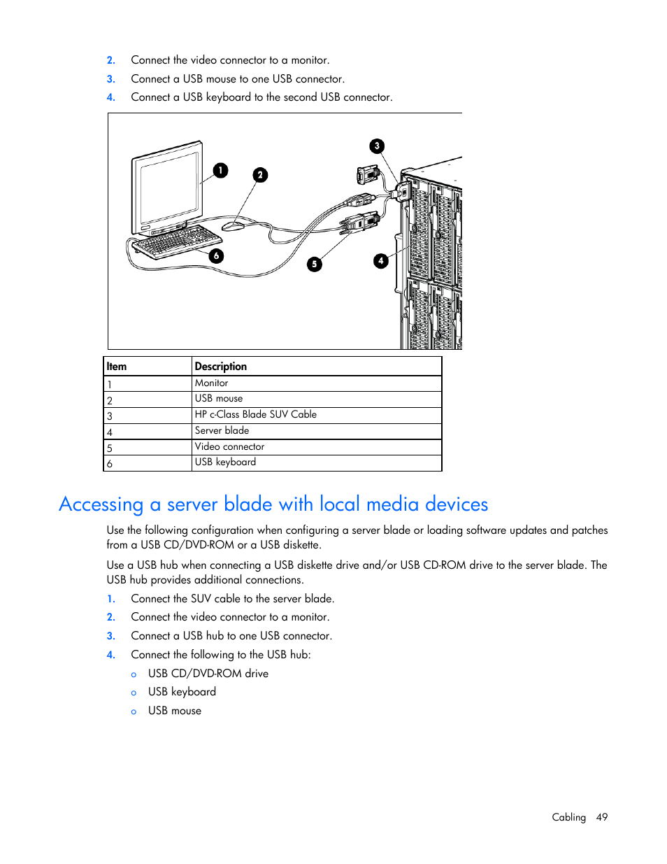 Accessing a server blade with local media devices | HP ProLiant BL280c G6 Server-Blade User Manual | Page 49 / 108