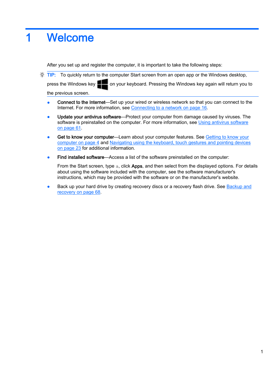 Welcome, 1 welcome, 1welcome | HP ProBook 430 G2 Notebook PC User Manual | Page 11 / 98