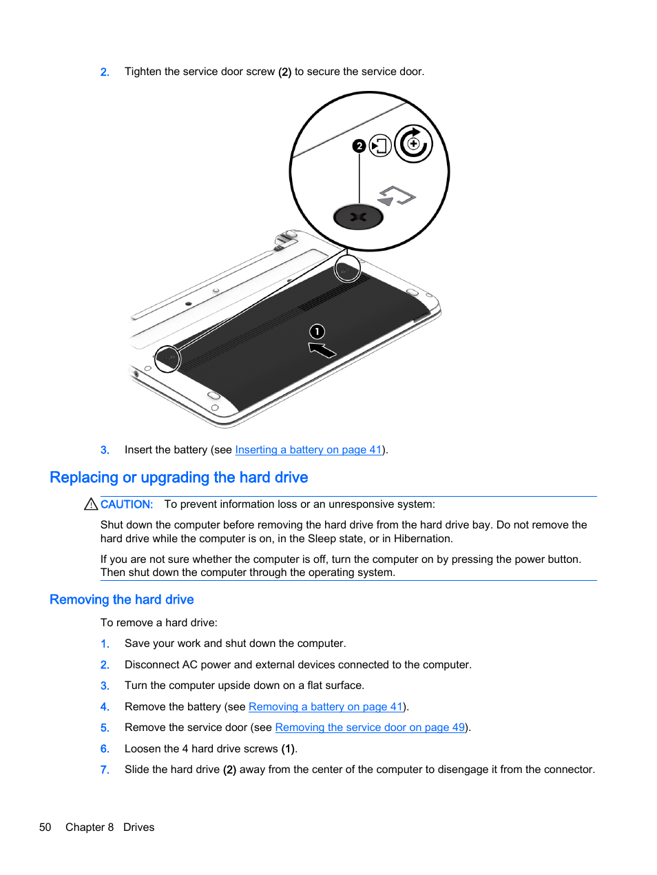 Replacing or upgrading the hard drive, Removing the hard drive | HP ProBook 430 G2 Notebook PC User Manual | Page 60 / 98