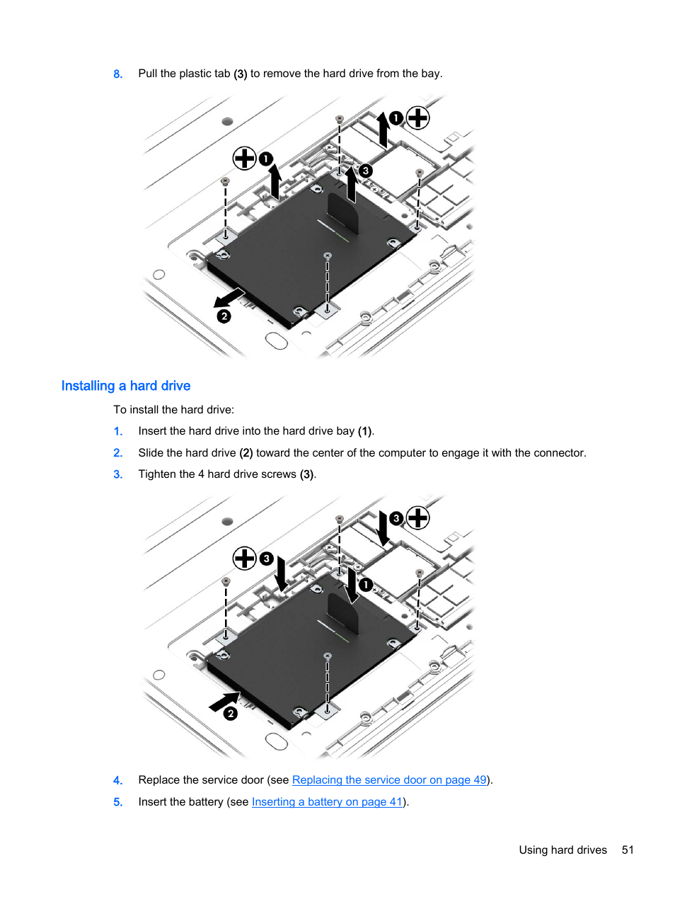 Installing a hard drive | HP ProBook 430 G2 Notebook PC User Manual | Page 61 / 98