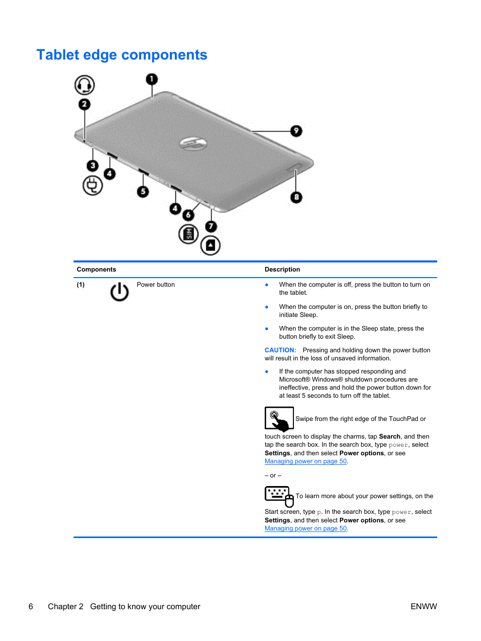 Tablet edge components | HP Split 13t-g100 CTO x2 PC User Manual | Page 16 / 89
