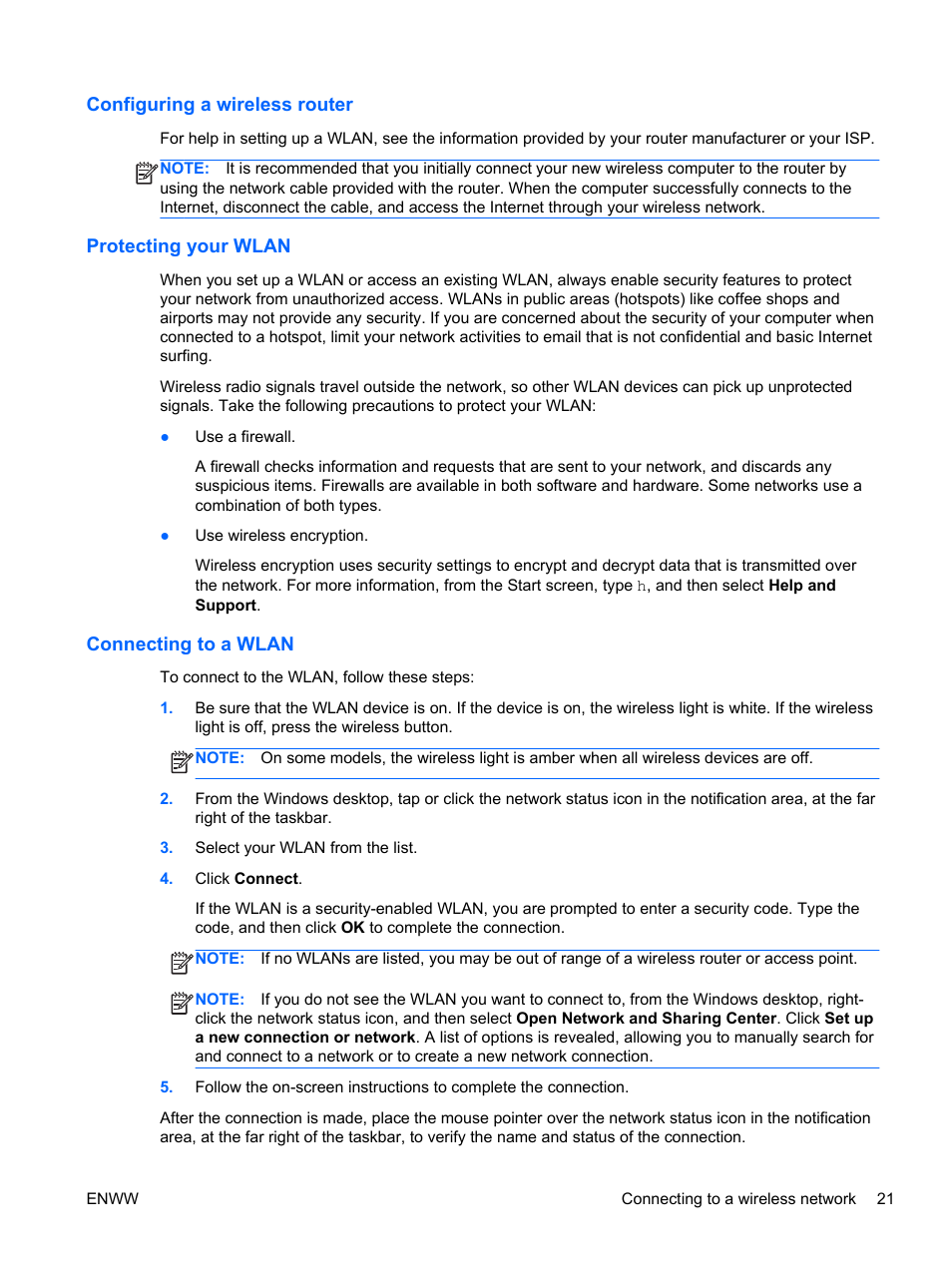 Configuring a wireless router, Protecting your wlan, Connecting to a wlan | Protecting your wlan connecting to a wlan | HP Split 13t-g100 CTO x2 PC User Manual | Page 31 / 89