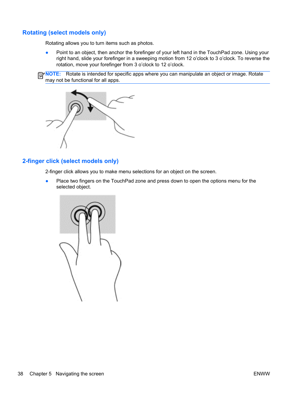 Rotating (select models only), Finger click (select models only) | HP Split 13t-g100 CTO x2 PC User Manual | Page 48 / 89