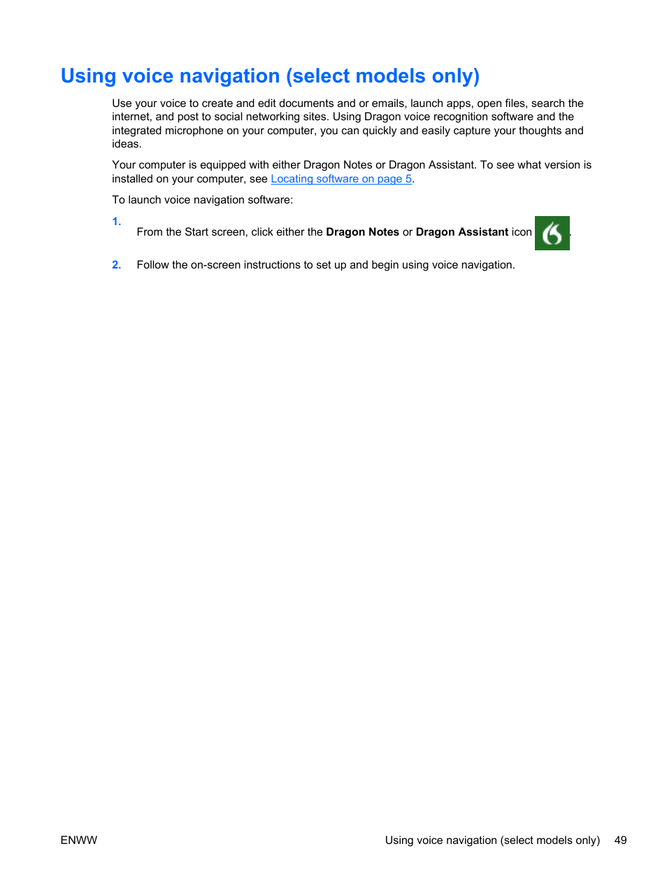 Using voice navigation (select models only) | HP Split 13t-g100 CTO x2 PC User Manual | Page 59 / 89