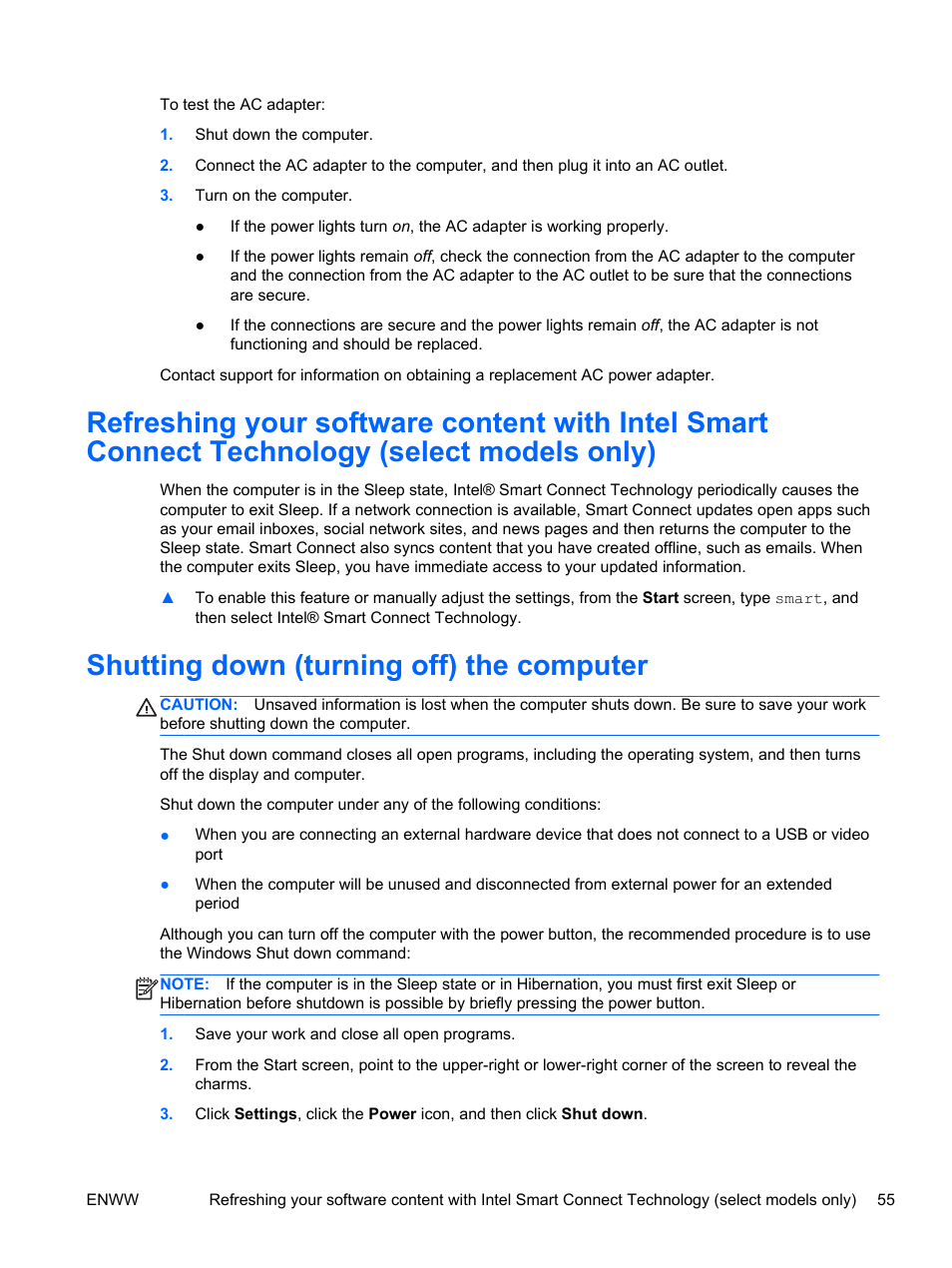 Shutting down (turning off) the computer | HP Split 13t-g100 CTO x2 PC User Manual | Page 65 / 89
