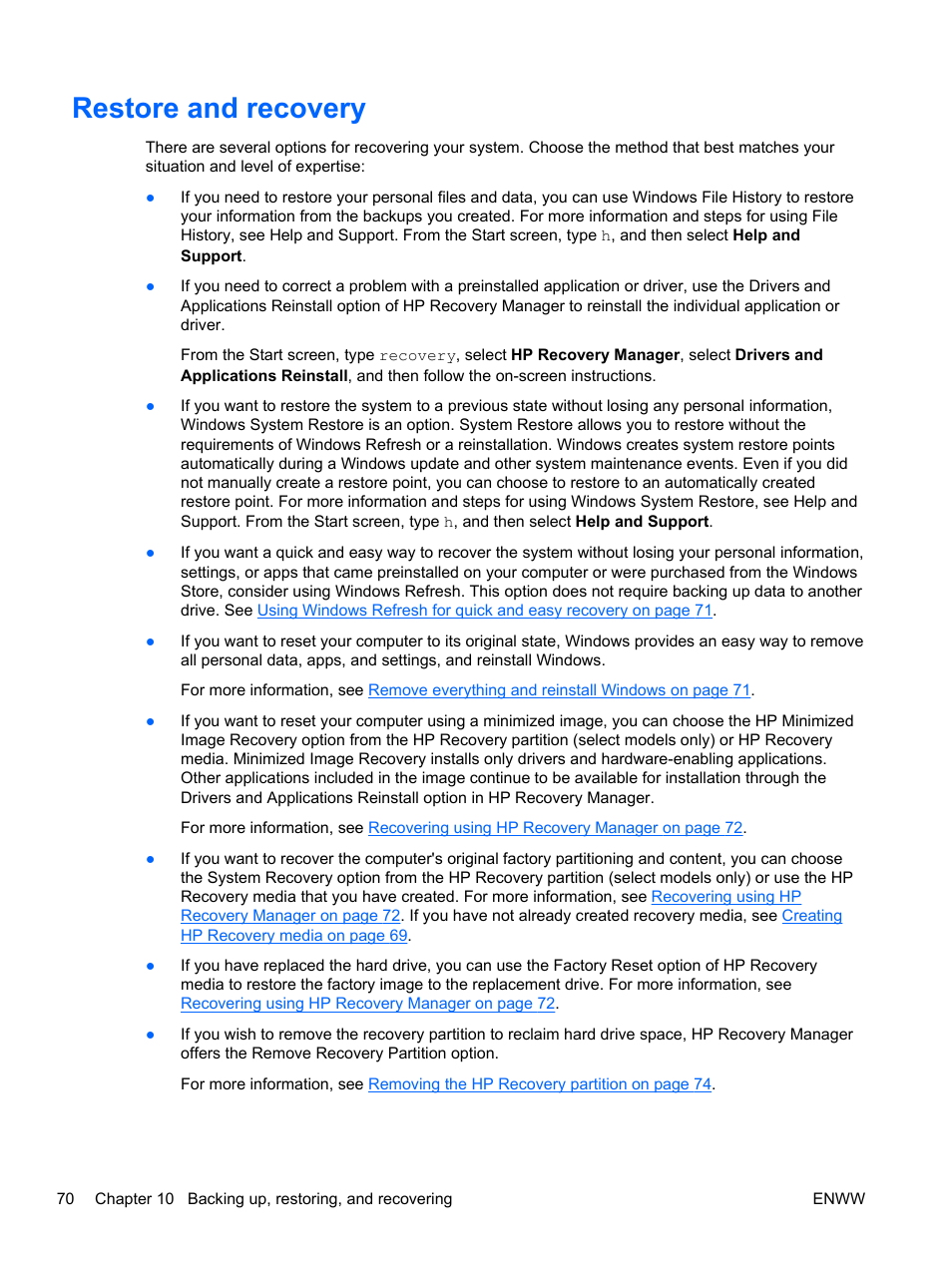 Restore and recovery | HP Split 13t-g100 CTO x2 PC User Manual | Page 80 / 89