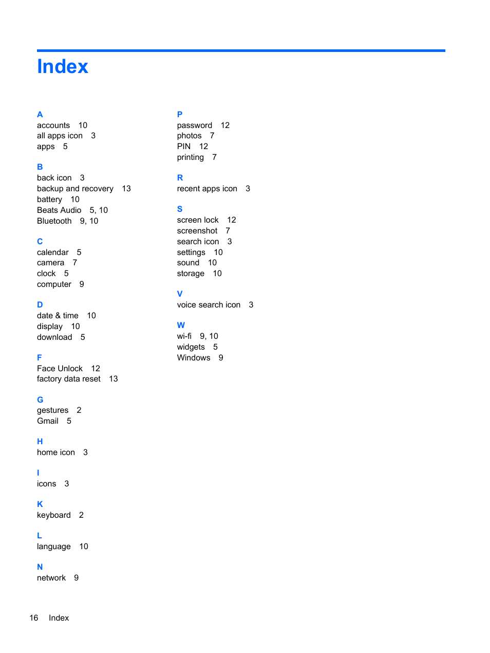 Index | HP Slate 7 2800 Tablet User Manual | Page 20 / 20