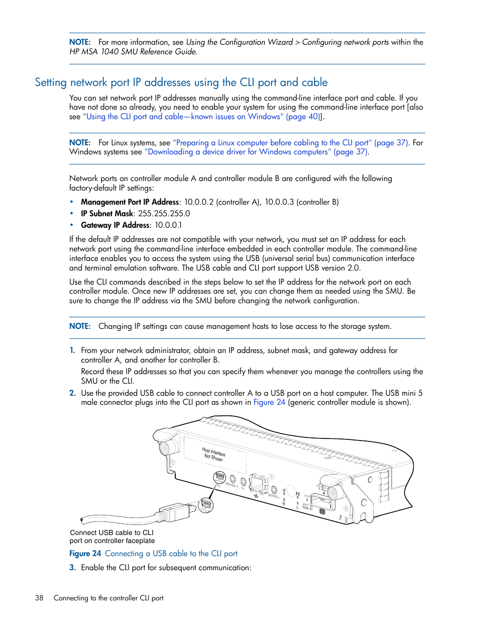 24 connecting a usb cable to the cli port | HP MSA 1040 SAN Storage User Manual | Page 38 / 84