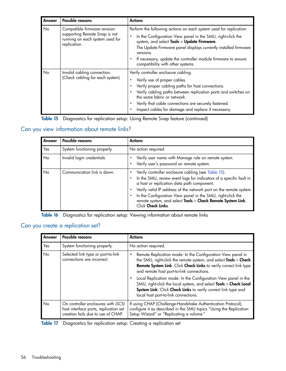 Can you view information about remote links, Can you create a replication set | HP MSA 1040 SAN Storage User Manual | Page 56 / 84