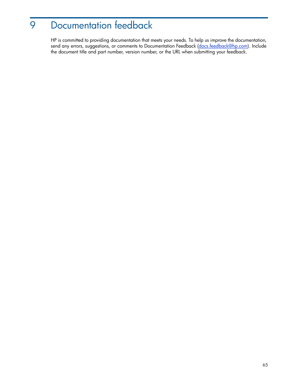 Documentation feedback, 9 documentation feedback, 9documentation feedback | HP MSA 1040 SAN Storage User Manual | Page 65 / 84