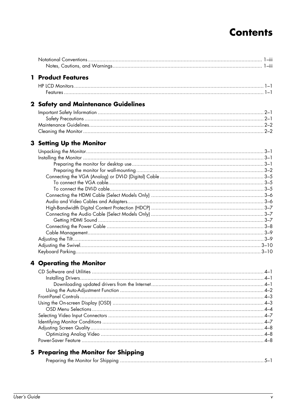 HP 2509b 25 inch Diagonal LCD Monitor User Manual | Page 5 / 48