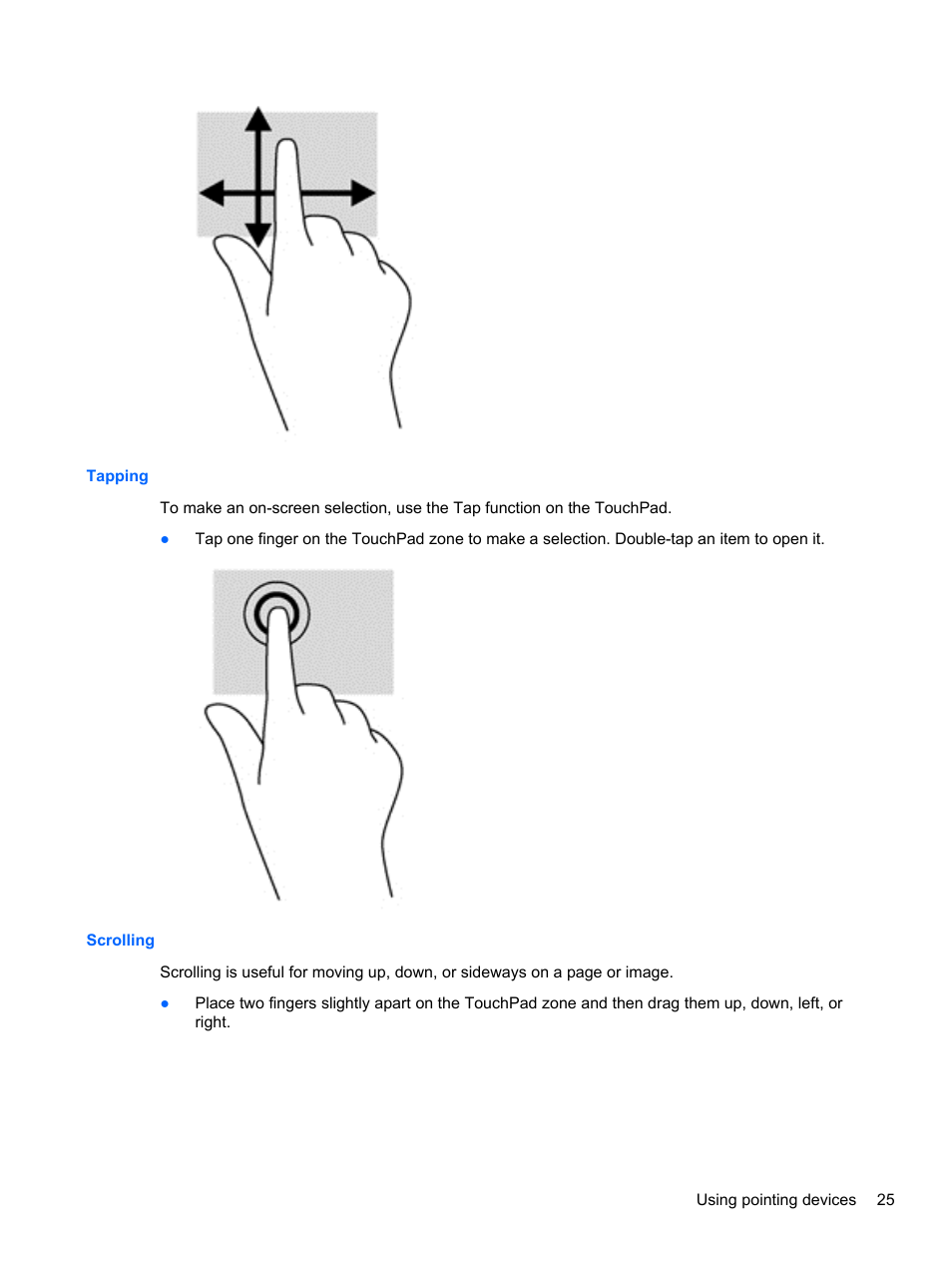 Tapping, Scrolling, Tapping scrolling | HP ZBook 15 Mobile Workstation User Manual | Page 35 / 108