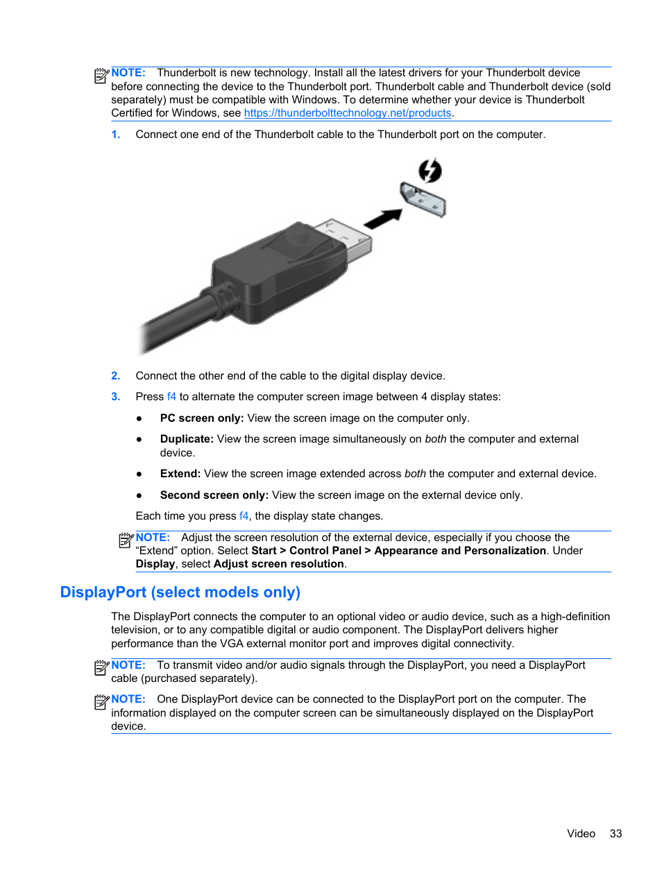 Displayport (select models only) | HP ZBook 15 Mobile Workstation User Manual | Page 43 / 108