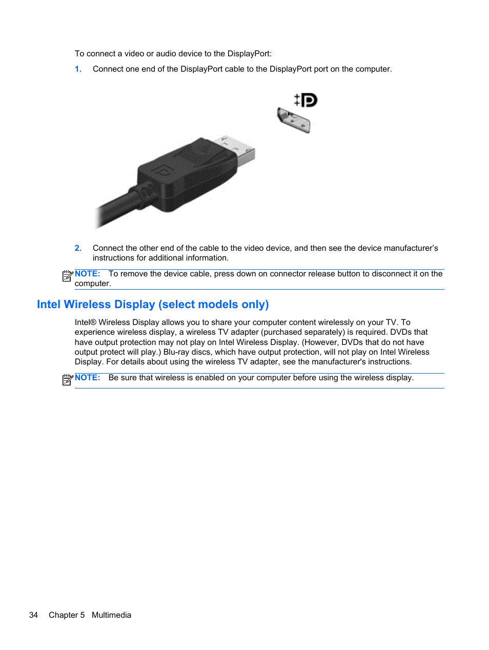 Intel wireless display (select models only) | HP ZBook 15 Mobile Workstation User Manual | Page 44 / 108