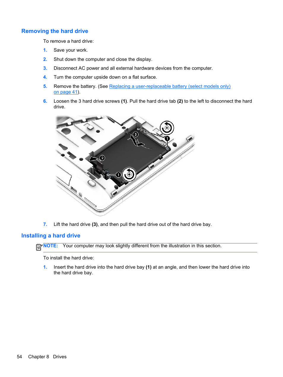 Removing the hard drive, Installing a hard drive, Removing the hard drive installing a hard drive | HP ZBook 15 Mobile Workstation User Manual | Page 64 / 108