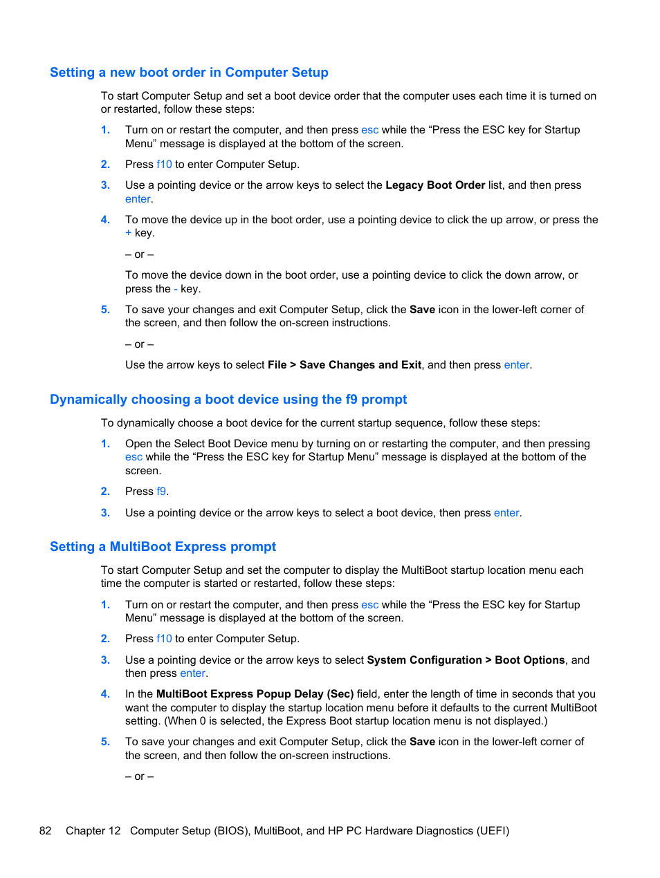 Setting a new boot order in computer setup, Setting a multiboot express prompt | HP ZBook 15 Mobile Workstation User Manual | Page 92 / 108