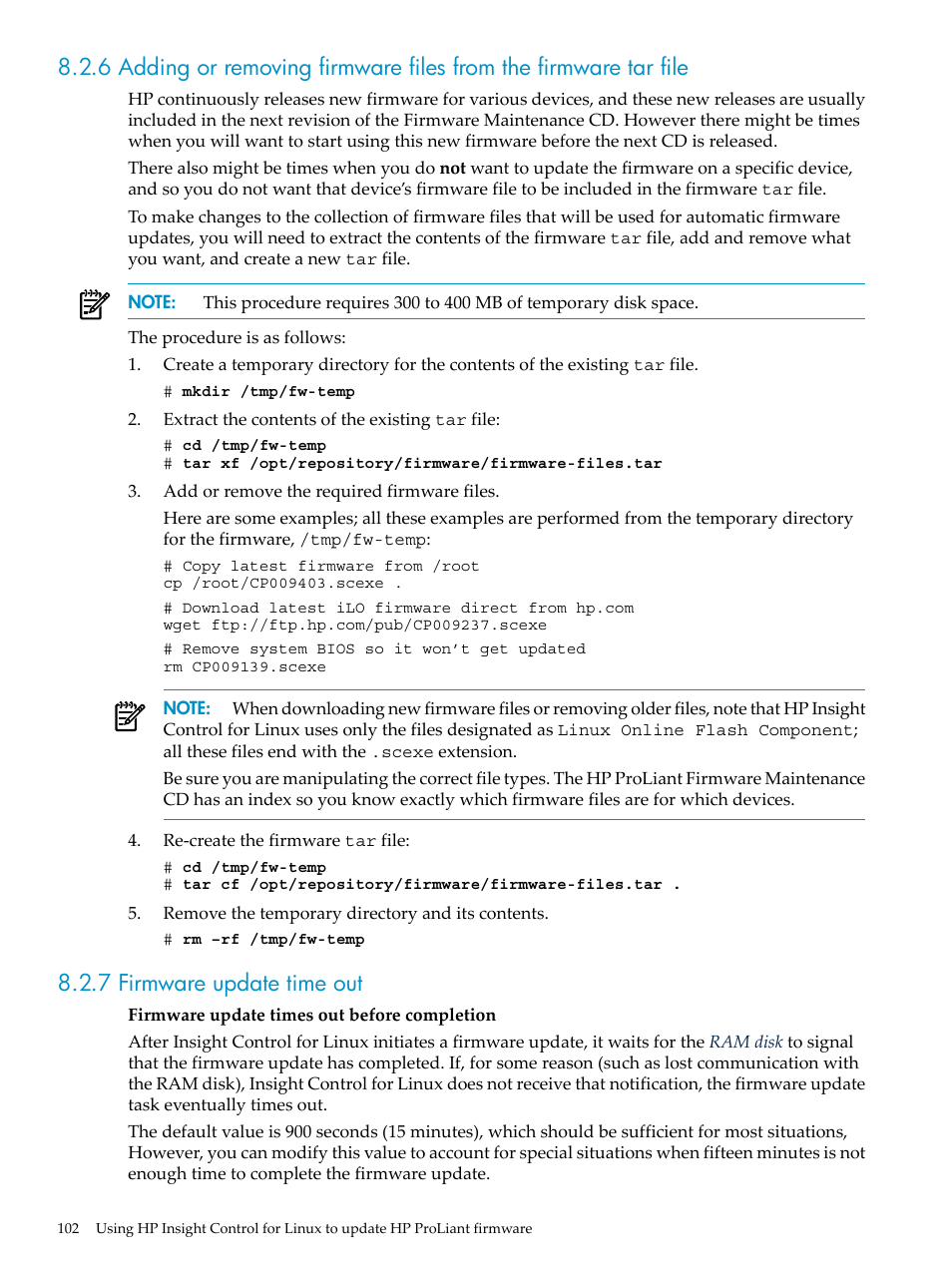 7 firmware update time out | HP Insight Control Software for Linux User Manual | Page 102 / 278