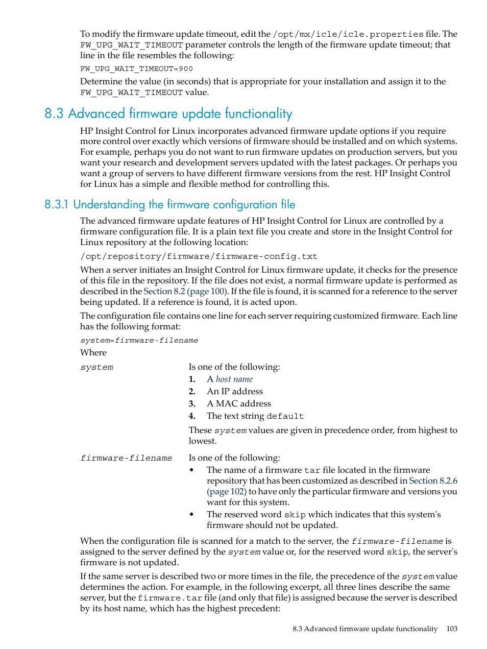 3 advanced firmware update functionality, 1 understanding the firmware configuration file | HP Insight Control Software for Linux User Manual | Page 103 / 278