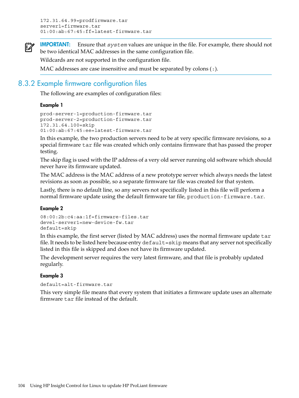 2 example firmware configuration files | HP Insight Control Software for Linux User Manual | Page 104 / 278