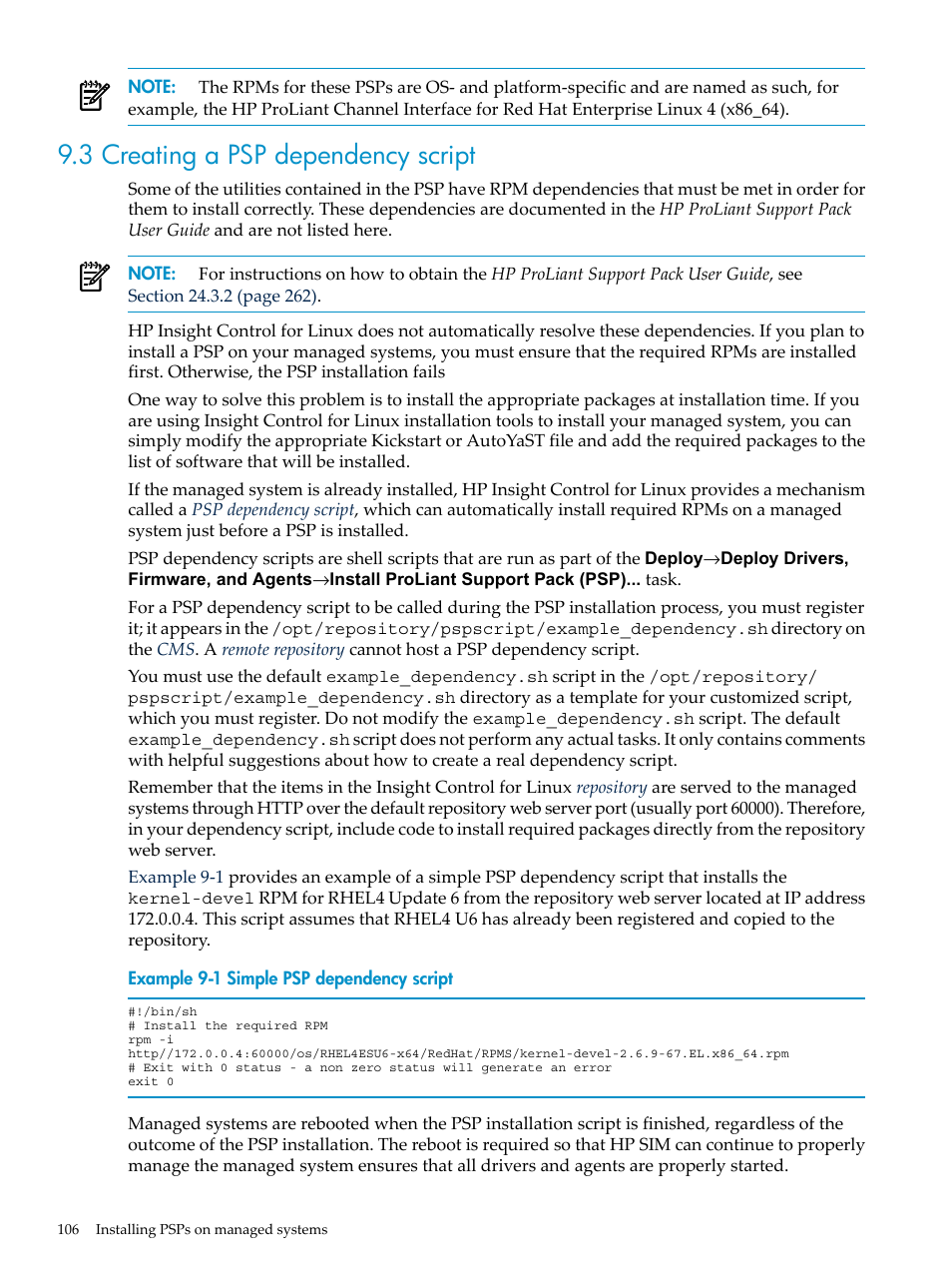 3 creating a psp dependency script | HP Insight Control Software for Linux User Manual | Page 106 / 278