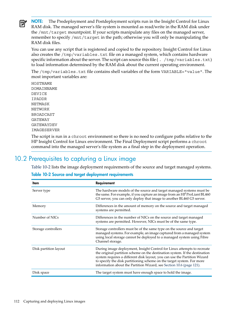 2 prerequisites to capturing a linux image | HP Insight Control Software for Linux User Manual | Page 112 / 278