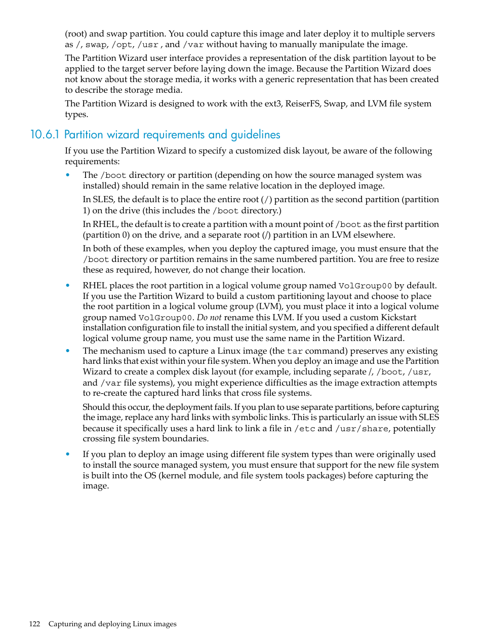 1 partition wizard requirements and guidelines | HP Insight Control Software for Linux User Manual | Page 122 / 278