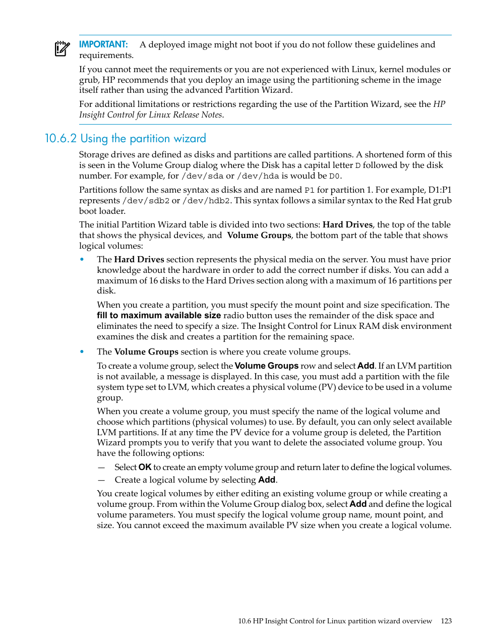 2 using the partition wizard | HP Insight Control Software for Linux User Manual | Page 123 / 278