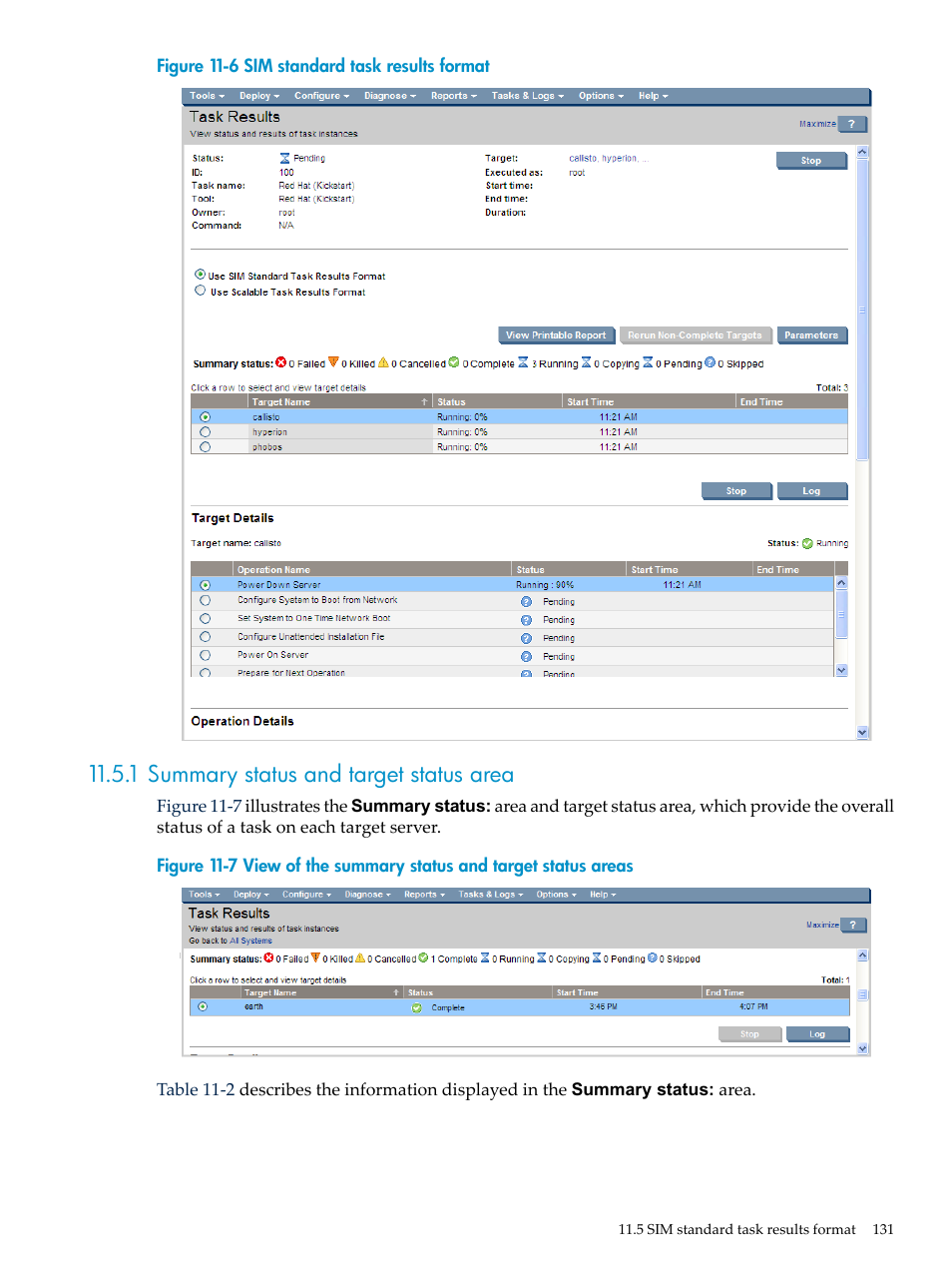 1 summary status and target status area, Figure 11-6 | HP Insight Control Software for Linux User Manual | Page 131 / 278