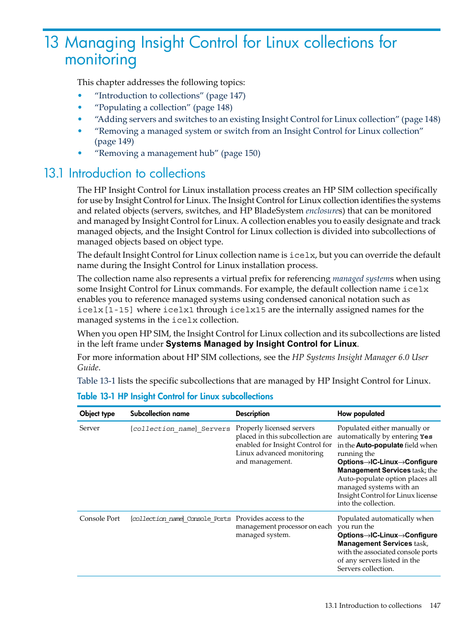 1 introduction to collections | HP Insight Control Software for Linux User Manual | Page 147 / 278