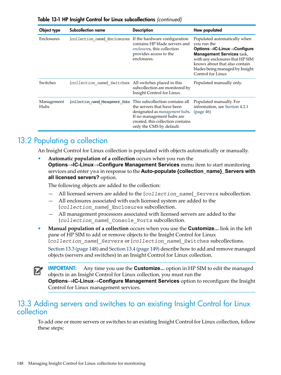 2 populating a collection | HP Insight Control Software for Linux User Manual | Page 148 / 278