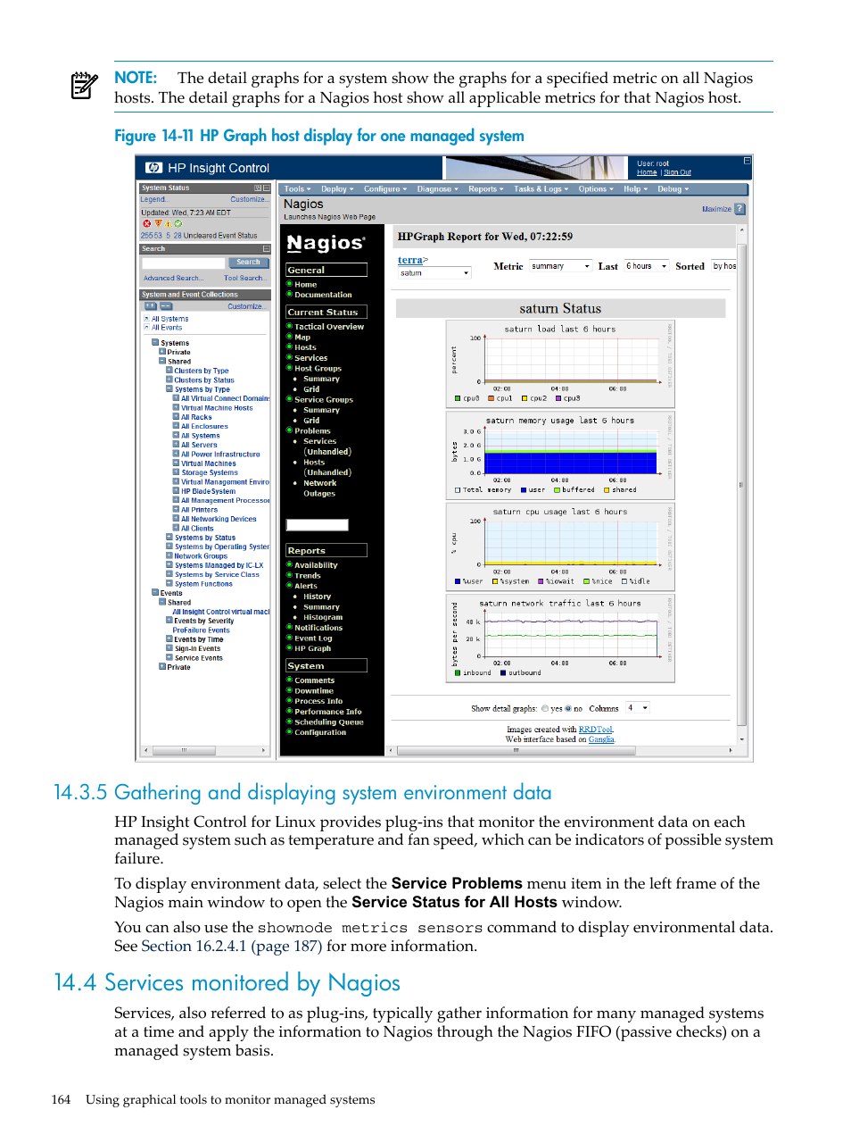 5 gathering and displaying system environment data, 4 services monitored by nagios | HP Insight Control Software for Linux User Manual | Page 164 / 278