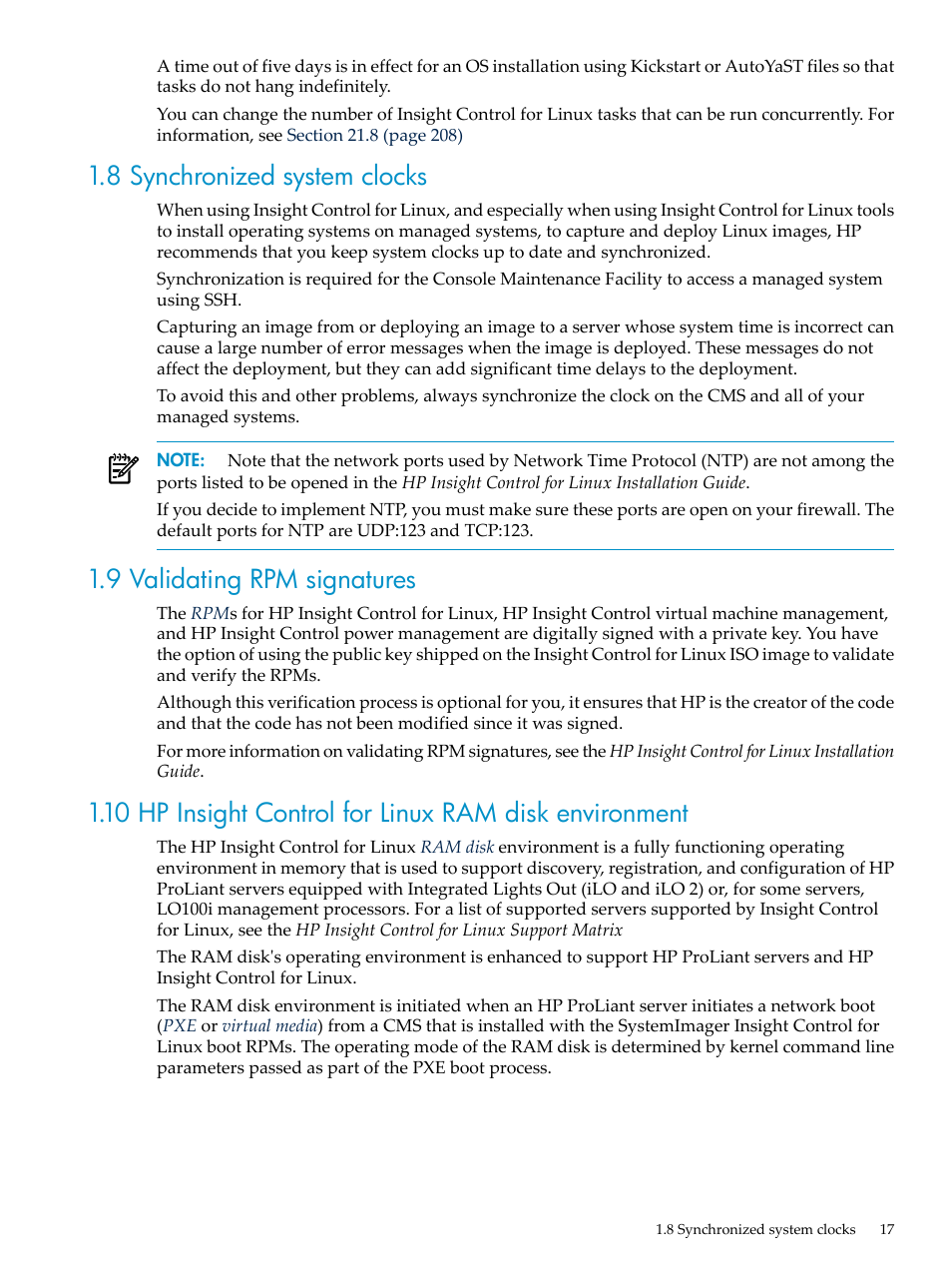 8 synchronized system clocks, 9 validating rpm signatures | HP Insight Control Software for Linux User Manual | Page 17 / 278