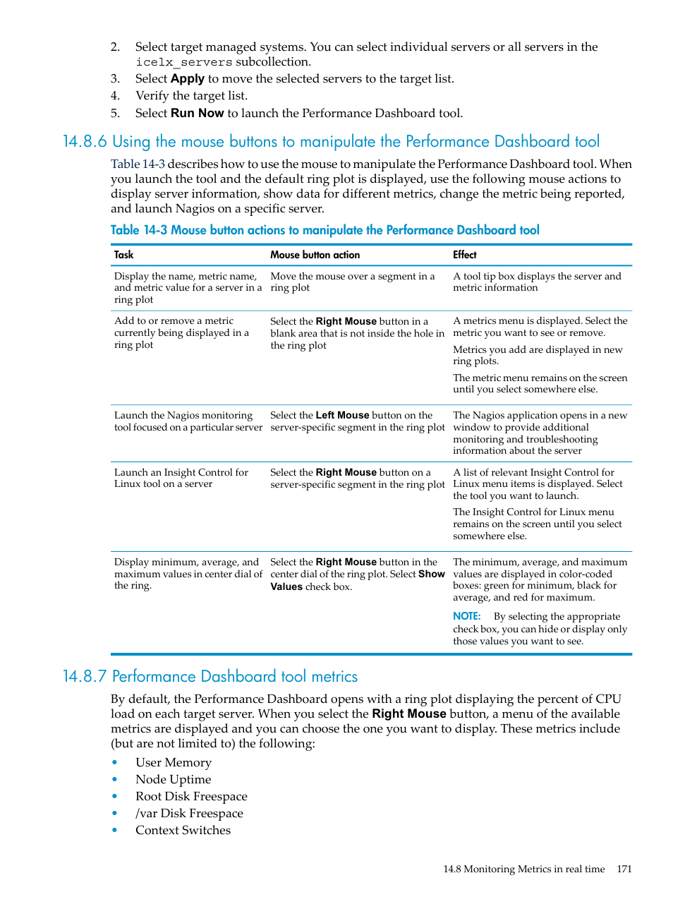 7 performance dashboard tool metrics, Systems | HP Insight Control Software for Linux User Manual | Page 171 / 278