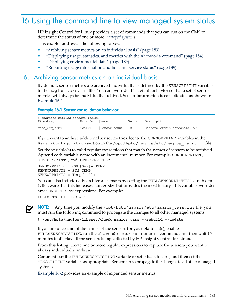 1 archiving sensor metrics on an individual basis | HP Insight Control Software for Linux User Manual | Page 183 / 278