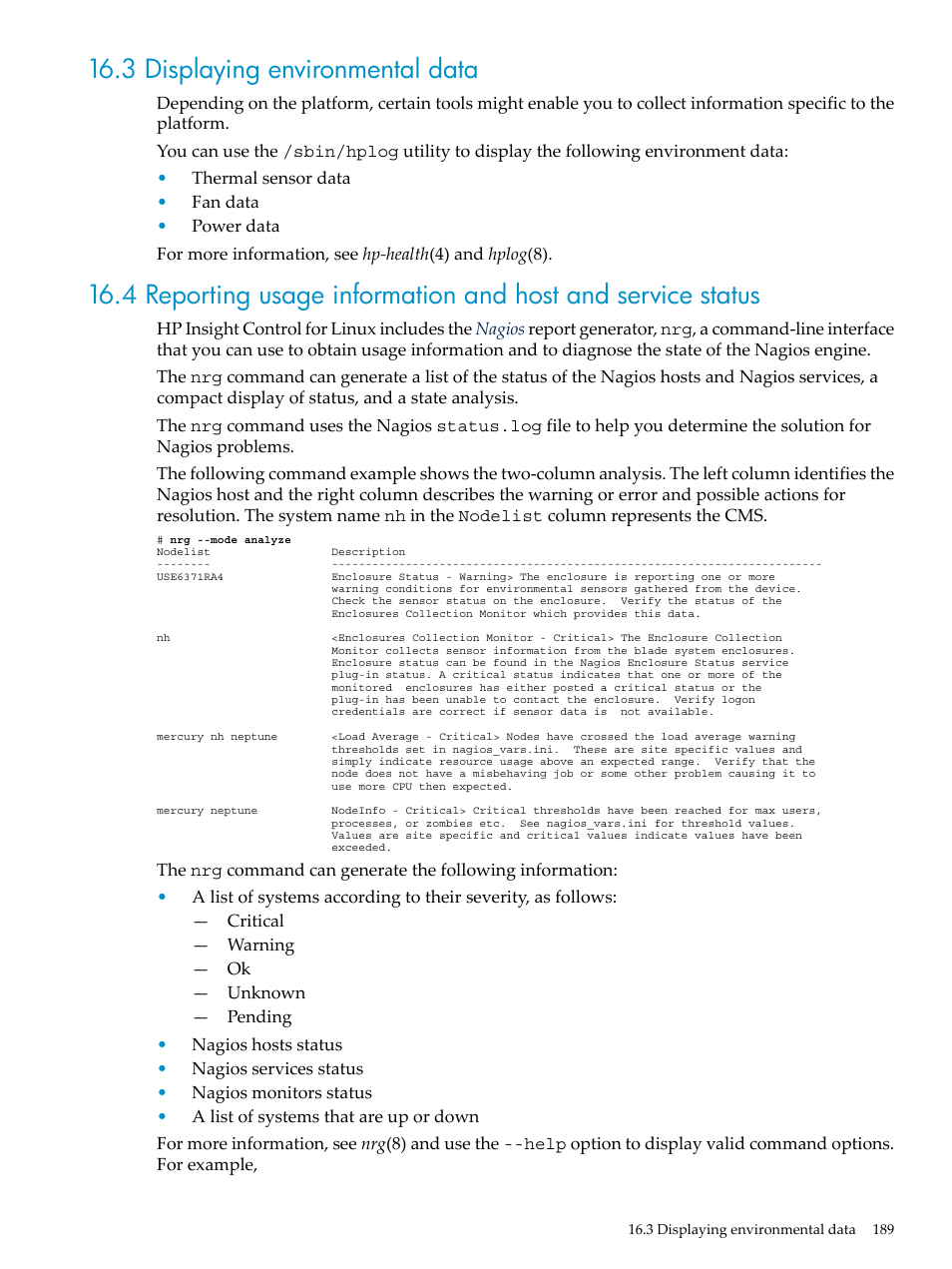 3 displaying environmental data | HP Insight Control Software for Linux User Manual | Page 189 / 278