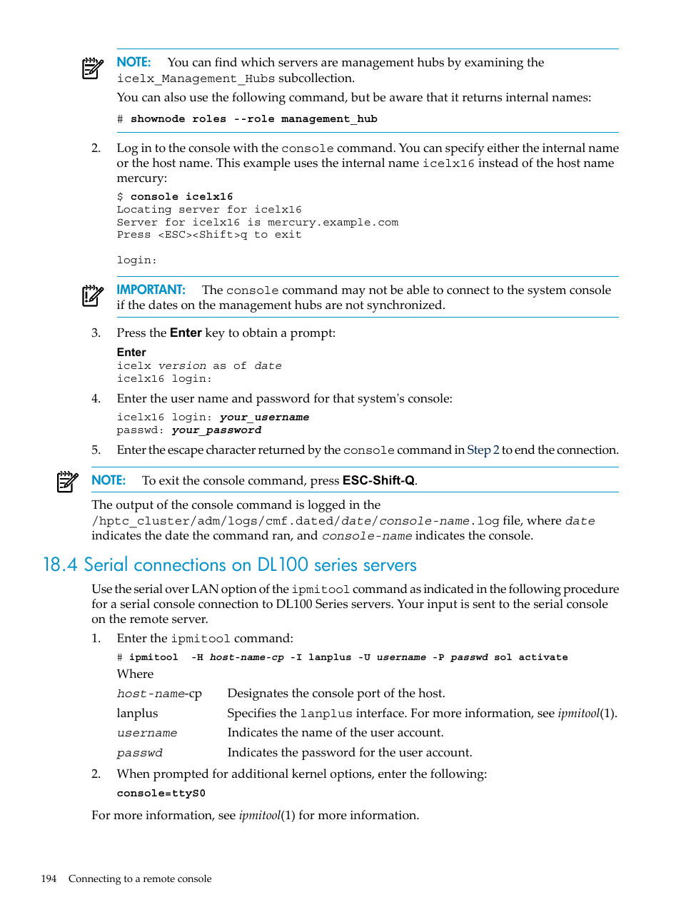 4 serial connections on dl100 series servers | HP Insight Control Software for Linux User Manual | Page 194 / 278