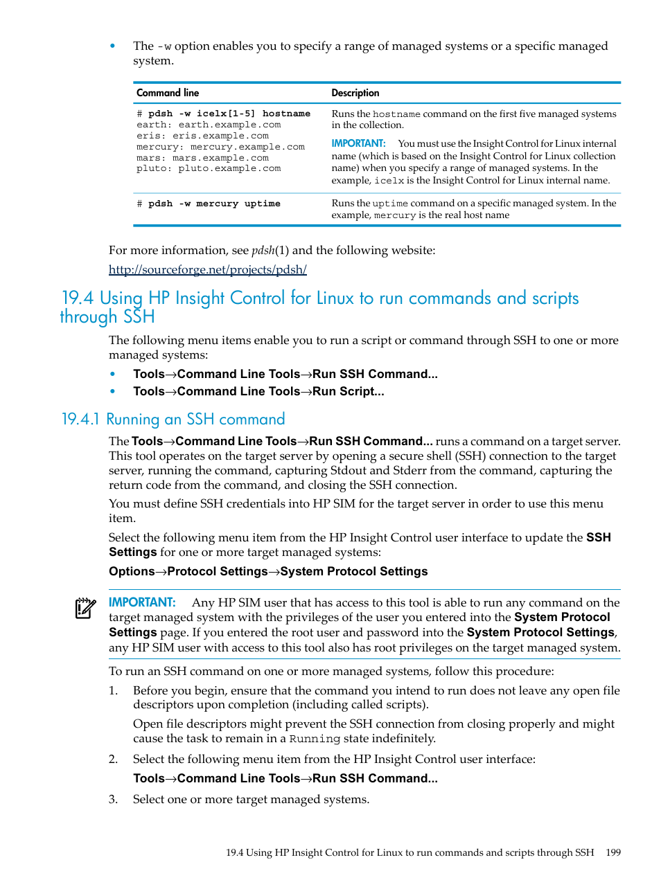 1 running an ssh command | HP Insight Control Software for Linux User Manual | Page 199 / 278