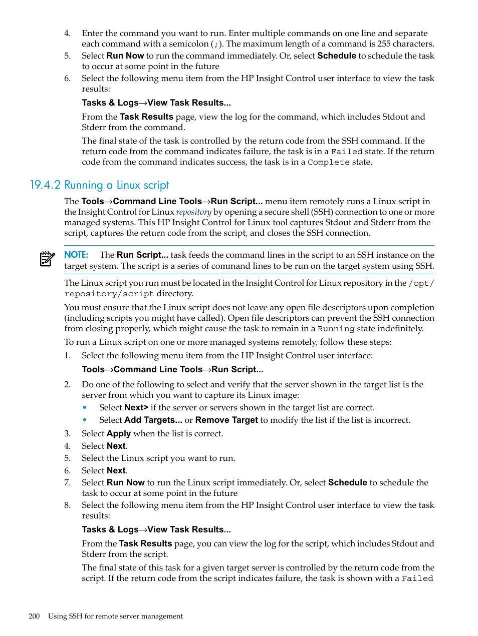 2 running a linux script | HP Insight Control Software for Linux User Manual | Page 200 / 278